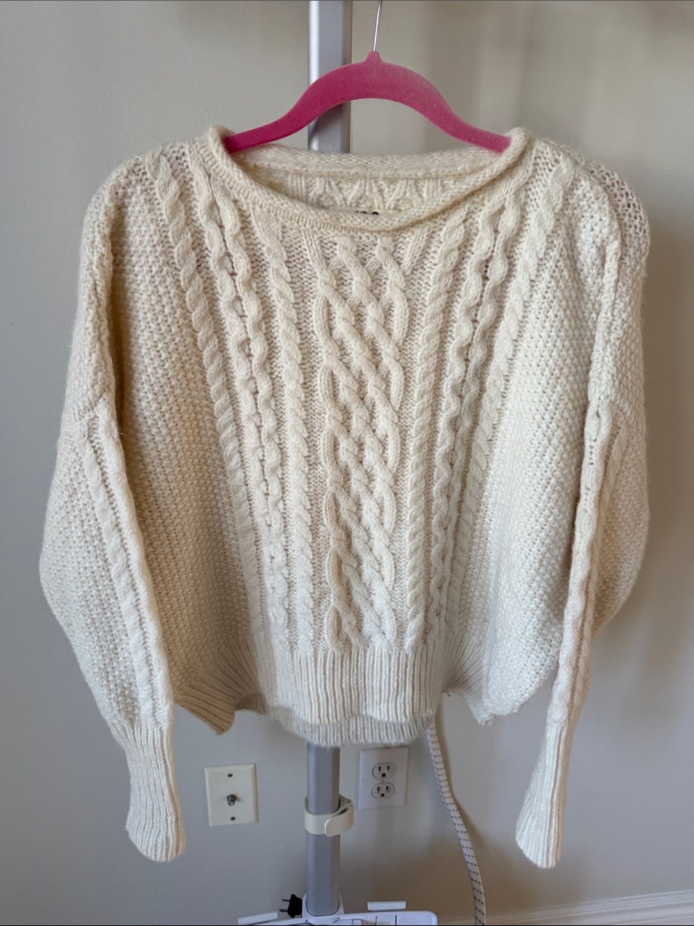 Nili Lotan alpaca wool blend oversized  Cream Cable Knit Women's Sweater, size S